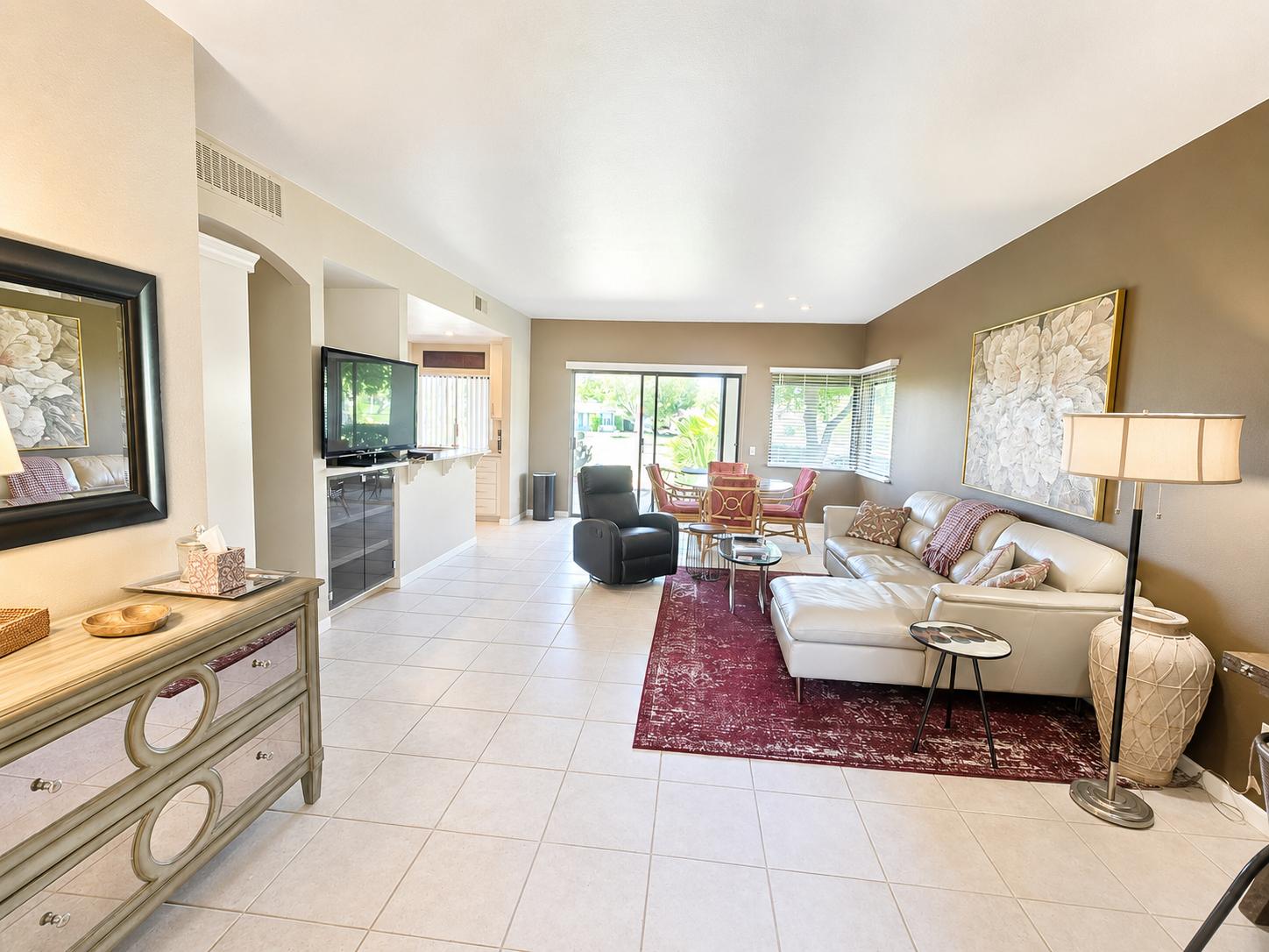 #571 – COMFORTABLE 2-BEDROOM, END-UNIT CONDO, WEST FACING PATIO WITH UPGRADES.  RENTED FOR 26-27 SEASON